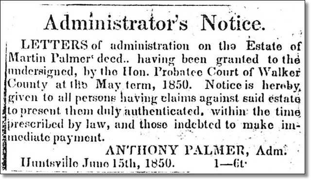 Administrator's Notice Estate of Martin Parmer